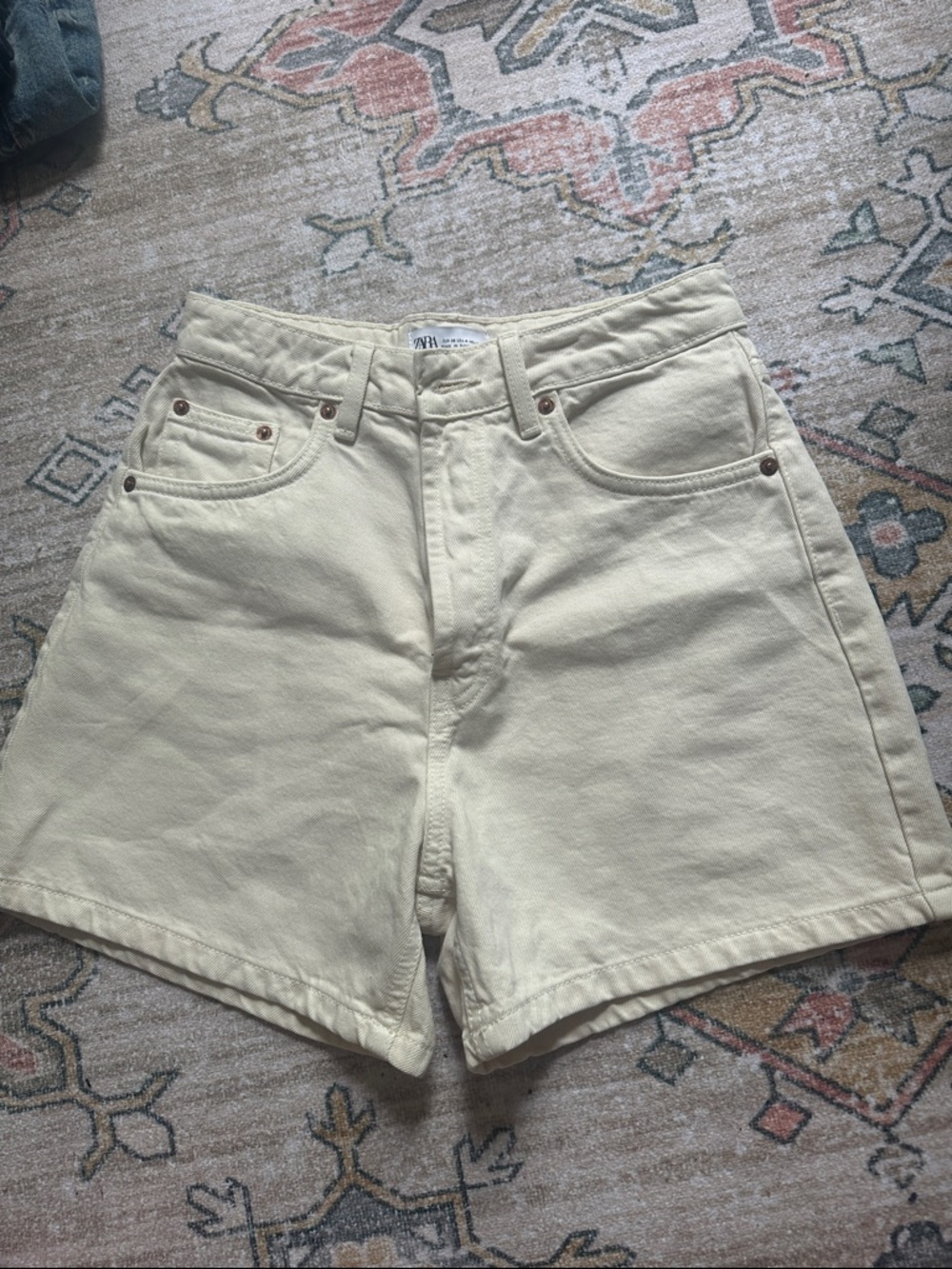 Zara a line cream denim high waisted shorts